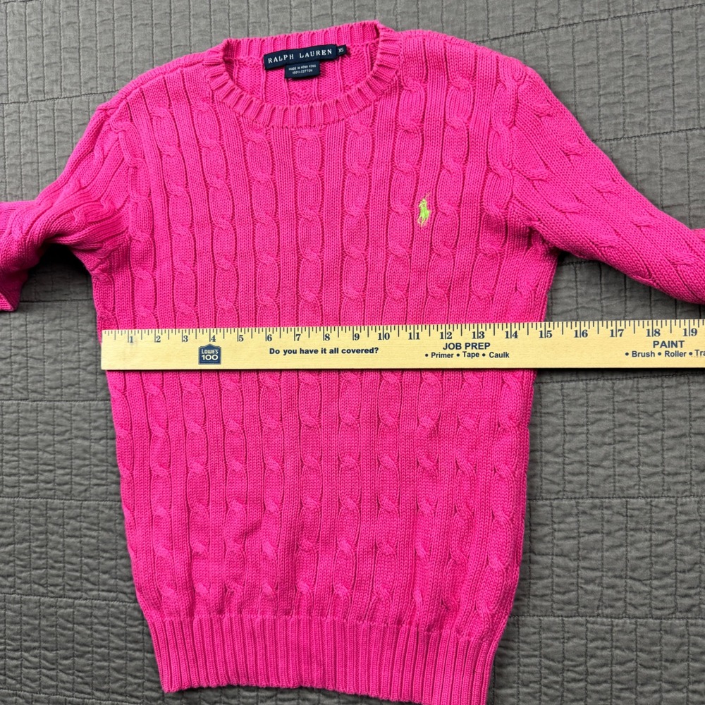 Vintage Ralph Lauren Women XS Hot Pink Cable Knit Crewneck Sweater Preppy Pony - Picture 6 of 8